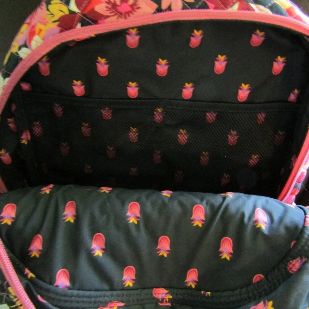 New NWT VERA BRADLEY Large Colorful Floral Pattern BACKPACK Orange Pink Black